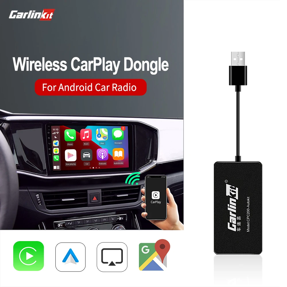 Carlinkit-llave electrónica de Apple Carplay inalámbrica para reproductor de navegador, conexión USB inteligente con Android Auto Mrrorlink, CarPlay