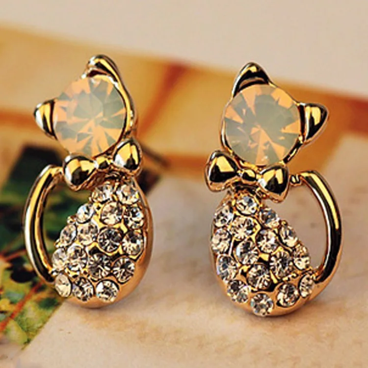 Модные серьги/модные украшения/Золотая брошь сережки кошки, милые серьги-гвоздики для женщин, подарок для девочек