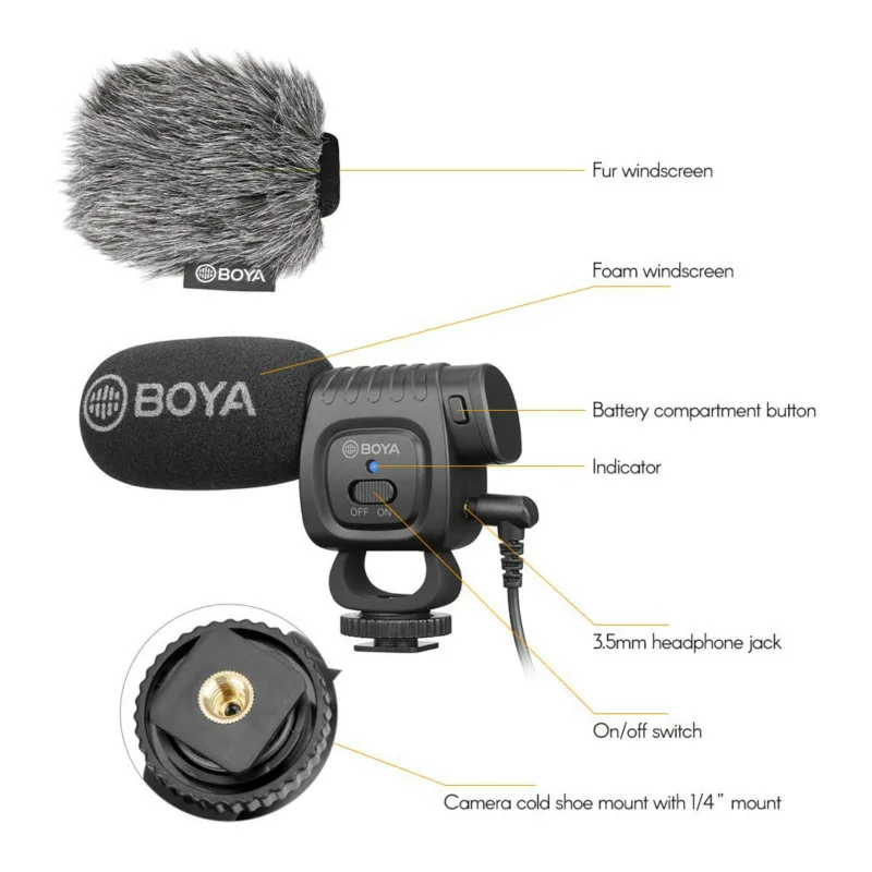 Микрофон BOYA для камер Canon Nikon Sony DSLR видеокамеры интервью с микрофоном