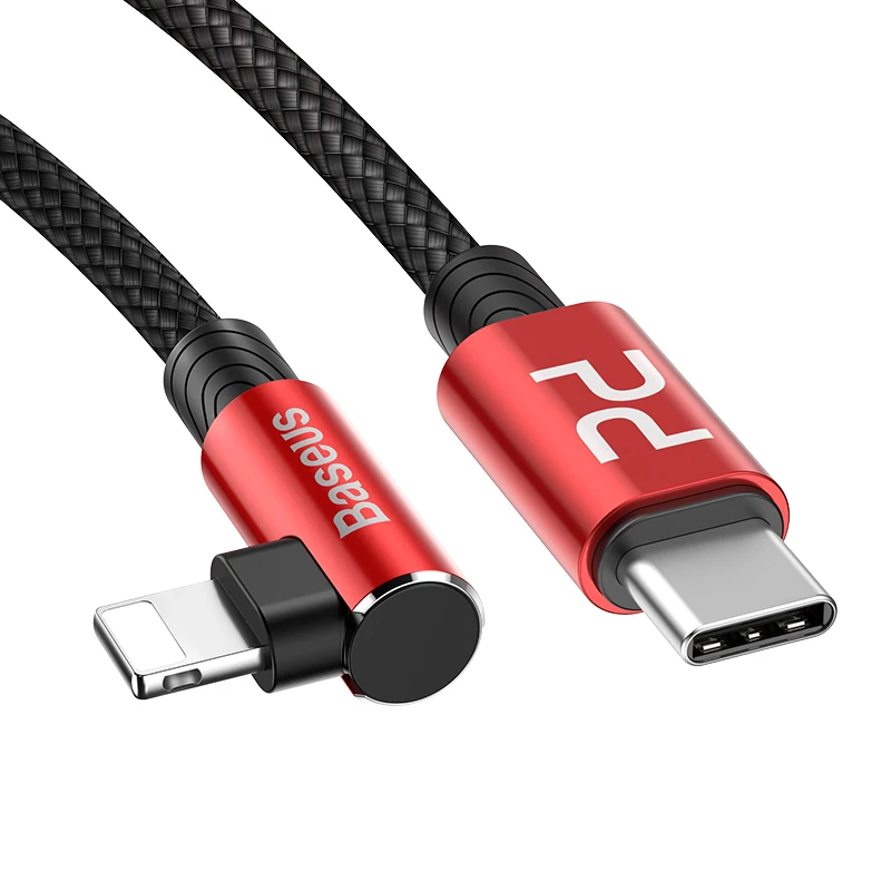 usb c к lightning Кабель для iPhone 11 pro xs max xr 8 7 6s plus apple ipad зарядное устройство pd провод для быстрого заряда 18 Вт 2 м 1 м - Цвет: 90 degree Red