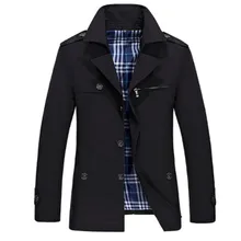 Корейский Тренч Мужская весенне-осенняя мужская мода длинный Тренч Повседневная однотонная куртка плюс размер Drop Прямая поставка