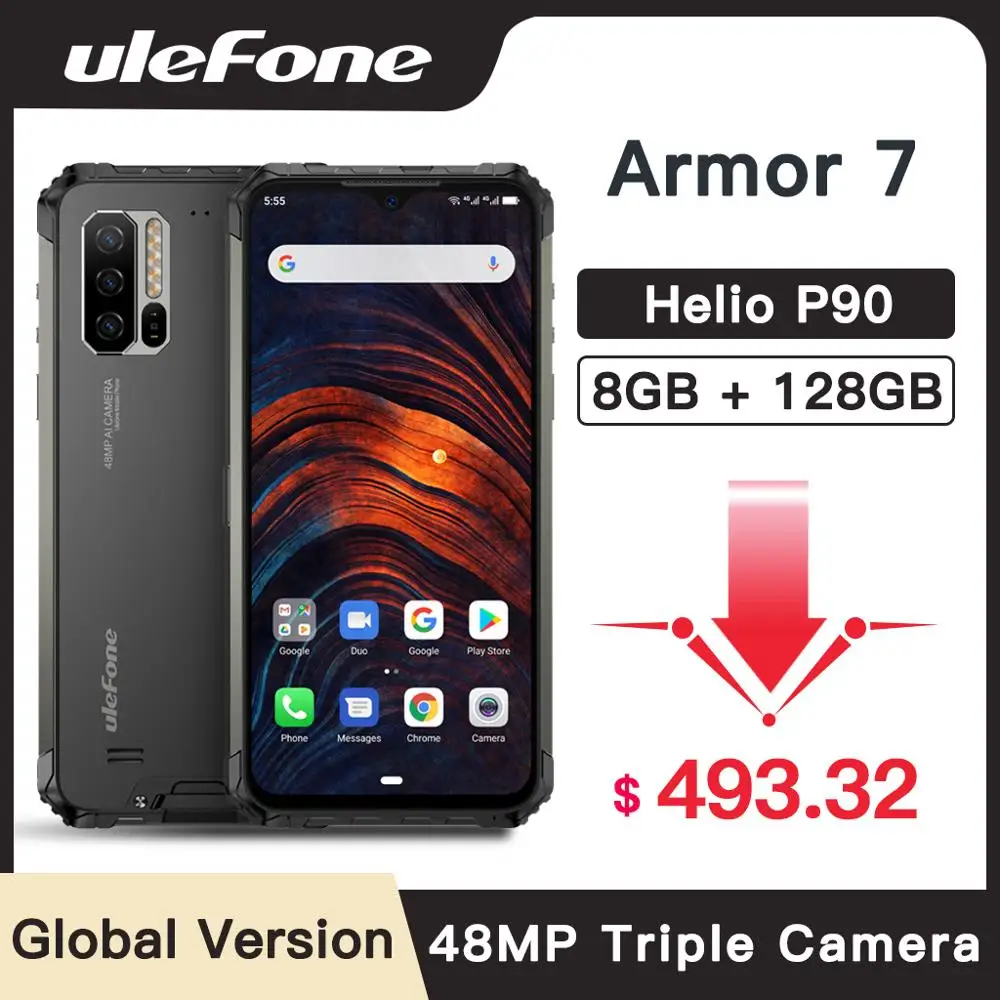 Ulefone Armor 7 IP68 Rugged Smartphone Android 9.0 NFC Helio P90 Octa Core 6.3'' 8GB+128GB 48MP 4G 5500mAh Mobile Phone Android