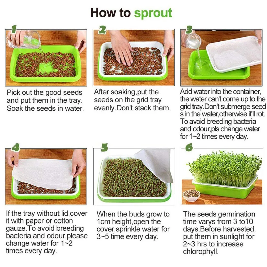 1pc Seed Sprouter Tray Soil-Free Big Capacity Microgreens Hydroponic Tray 33cm x 26cm x 5cm For Sprouts Gardening Supplies