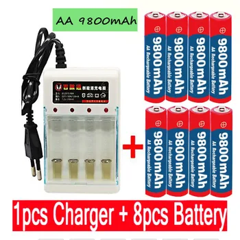 

New Tag AA battery 9800 mah rechargeable battery AA 1.5 V. Rechargeable New Alcalinas drummey +1pcs 4-cell battery charger