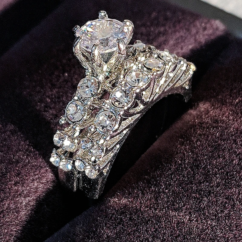 Ensemble de bagues de mariage en argent sterling 925 pour femmes, marque de doigt, fiançailles