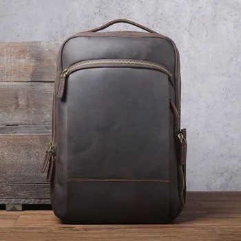

Vintage crazy horse leather shoulder bag, handmade genuine leather backpack, men's cowhide leather computer backpack