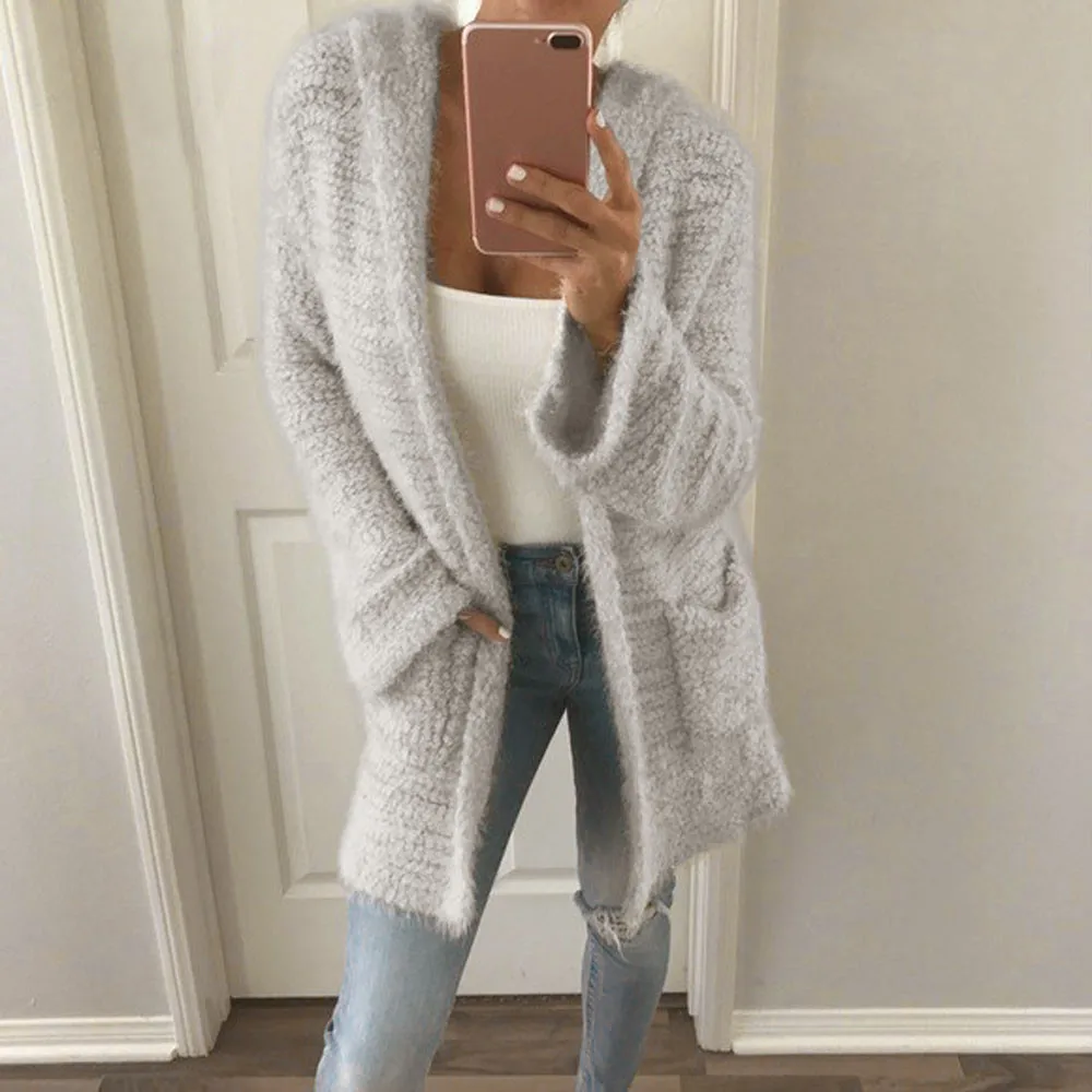 

Fashion Women Fleece Knitwear Jumper Cardigan Loose Fur Jacket Outwear Tops Winter Warm Fluffy Coat Jacket Casual Sweater Z0815