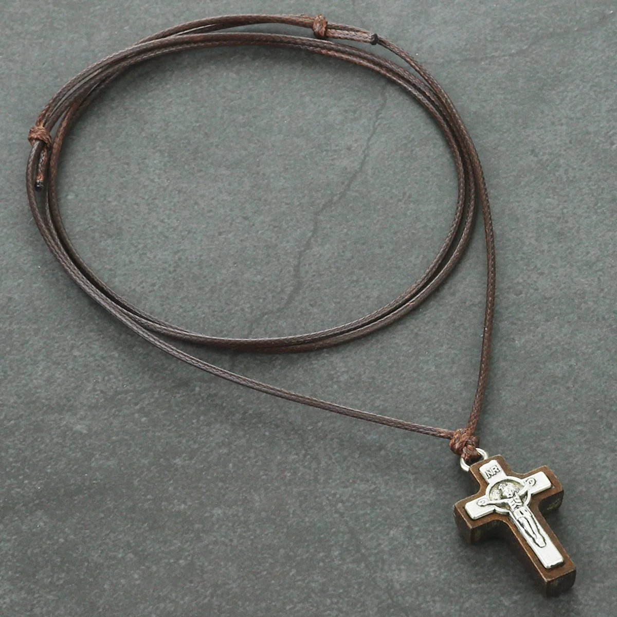 Religious INRI Crucifix Necklace for Men Women's Catholic Small Wooden Cross Pendant Jewelry Rope Chains collier CN104 | Украшения и