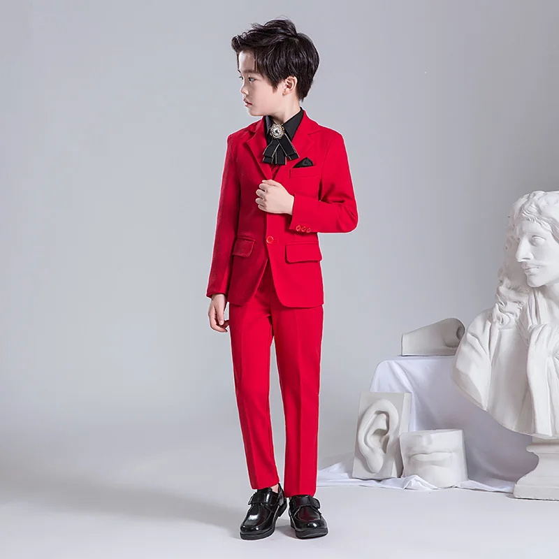 

Kids Blazer Vest pants 3Pcs Set Flower Boys Wedding Suit Children Formal Tuxedo Performance Host Dance Party Dress Costume