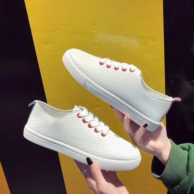White Sneakers Women 2020 Spring Autumn New Chunky Shallow Lace Up Flat Shoes Woman Breathable Casual Sports Shoes-woman