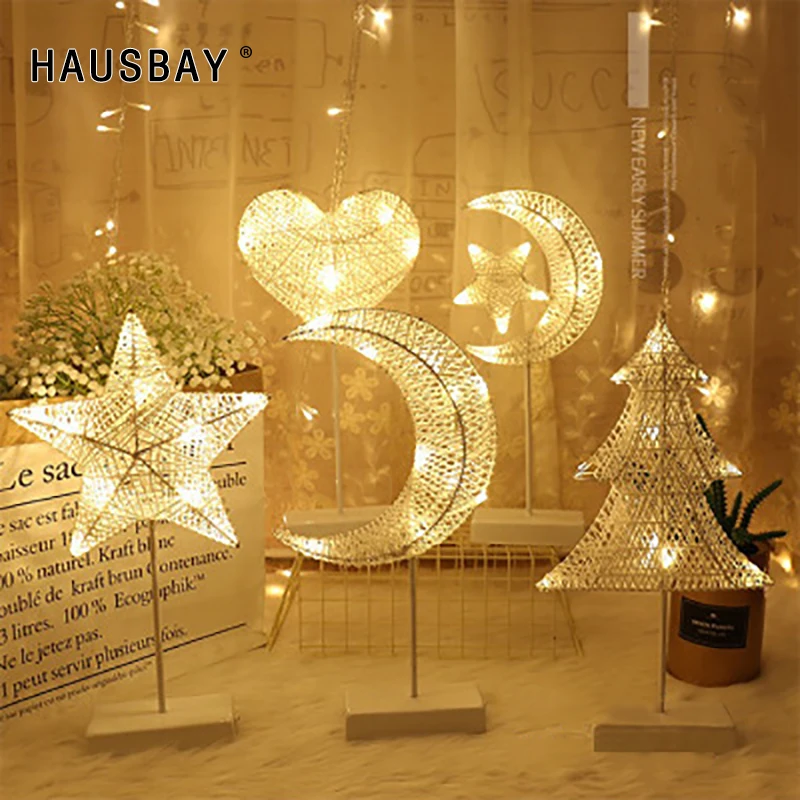 

Hand-Woven LED Light Rattan Table Lamp Battery Night Light Braid Star Tree Shape Lighting Christmas Decoration Home decor D064
