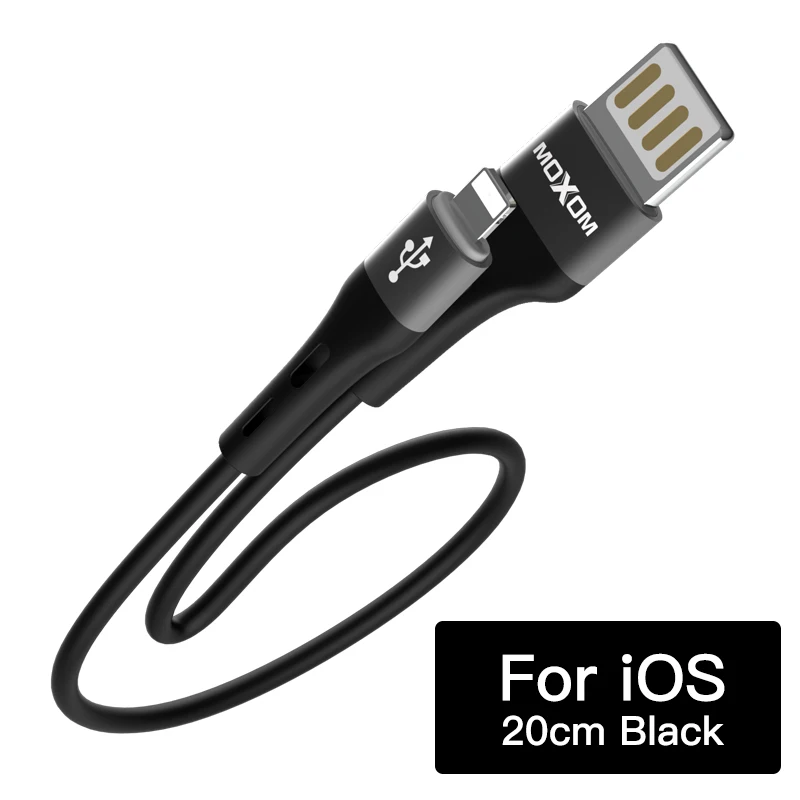 MOXOM Кабель портативного зарядного устройства 20 см Micro USB кабель для быстрой зарядки Кабель портативного зарядного устройства короткий кабель для iPhone huawei samsung xiaomi - Цвет: MX-CB07BL