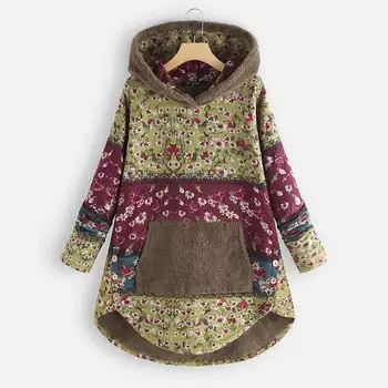 

Ethnic Printed Hoodies Women's Sweatshirts 2020 Autumn Hooded Fluffy Coats Female Fleece Pullovers Plus Size Pacthwork Outwears