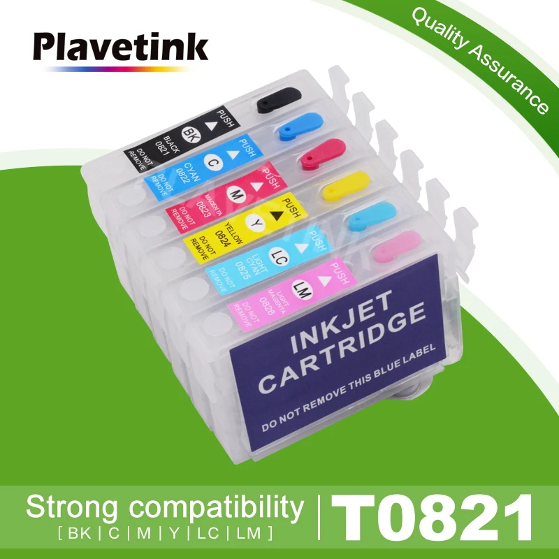 Многоразовый чернильный картридж Plavetink 6 цветов T0821 для Epson Stylus R270 R390 RX590 TX700W TX800W T50