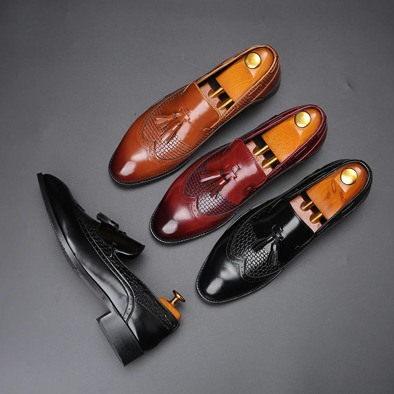 Misalwa Quarter Brogue/Мужские модельные туфли в британском стиле; мужские свадебные строгие кожаные туфли с кисточками; вечерние мокасины для джентльмена; большие размеры 37-48