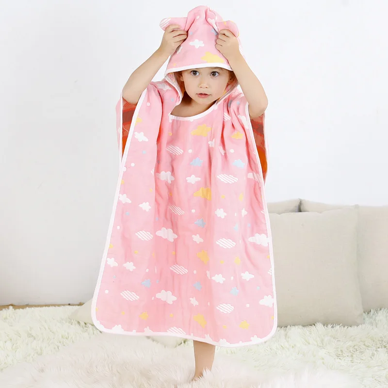 6 Layers Baby Boys Bath Towels Ultra-soft Kids Hooded Cloak Cartoon Gauze Infant Bibulous Bathrobe Beach Towel 60*60cm