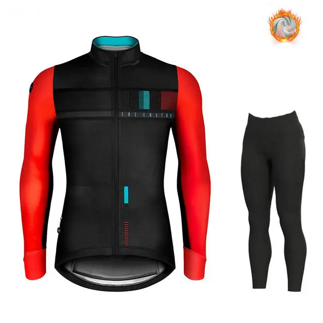 cycling jersey set 4 Зимняя одежда для велоспорта, одежда для езды на велосипеде с длинным рукавом, комплект Джерси для верховой езды, термальный флисовый Майо, Ropa Ciclismo Invierno, сохраняющий тепло - Цвет: cycling jersey set 4