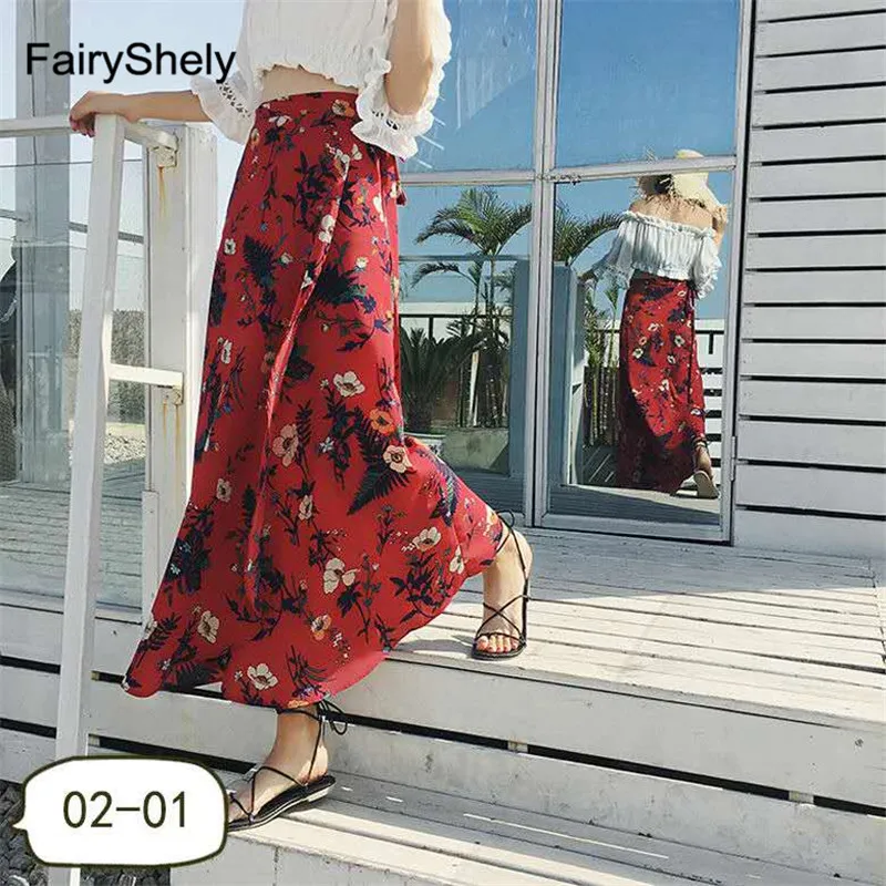 New Summer Women Chiffon Long Maxi Skirt Bohemian Boho Beach Dress High Waist