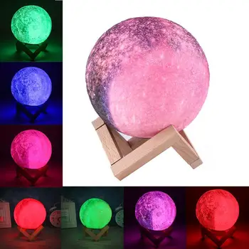 

3D Print 16 Colors Lamp Change Rechargeable Touch Switch Moon Lights LED Night Light Bedroom Decorative Bedside Lamps