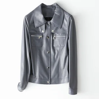 

2020 Women Spring Genuine Real Sheep Leather Jacket H11