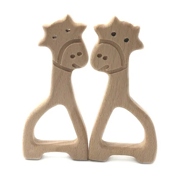 

DIY Creative Toys Cartoon Giraffe Shape Baby Wooden Teether Food Grade Beech Pacifier Chain Certification Wooden Newborn Teether