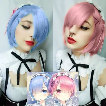 

LUPU REM RAM Cosplay Wigs For Women Re:Zero Starting Life In Another World Halloween Costumes Blue Pink Wigs For Women