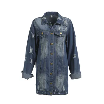 

Autumn Turn-down Collar Long-Sleeved Jacket for Women Casual Blue Fashionable Women Coats
