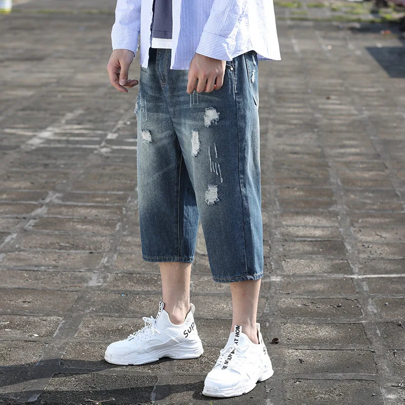 Pantalones De Mezclilla Hombre мешковатые джинсы мужские Лето Плюс Размер мужские укороченные брюки модные джинсы для мужчин Гаремные штаны с дырками