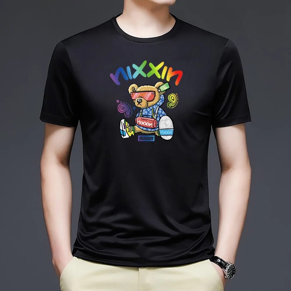 2022 Summer Bear Print Short-sleeved T-shirt Male Short Sleeved Summer Casual Loose O-Neck Tees Harajuku Streetwear Men T Shirt