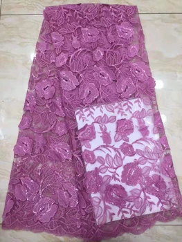 

Latest Flowers Nigeria Sequins Mesh Lace Fabric 2019 High Quality Lace African Lace Fabric Wedding Dress FJ3407