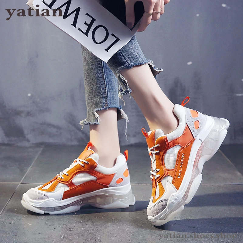 

Clear Platform Blue Sneakers Women Breathable Mesh Chunky Shoes Women Vulcanize Shoes Tenis Feminino Casual Flats Yellow N-73