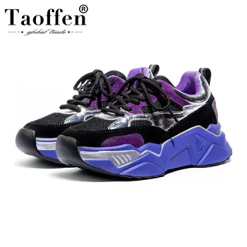 

Taoffen 2020 Ins Hot Women Genuine Leather Fashion Daily Shoes Woman Sneakers Daily Thick Bottom Round Toe Breathable Size 35-40
