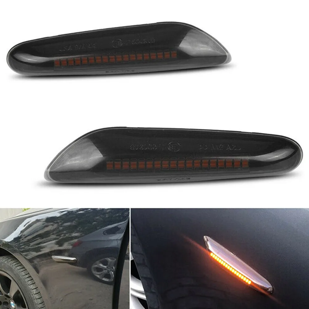 Fuleem 2pcs Amber Dynamic Side Marker Turn Signal Light For E46 E60 E87