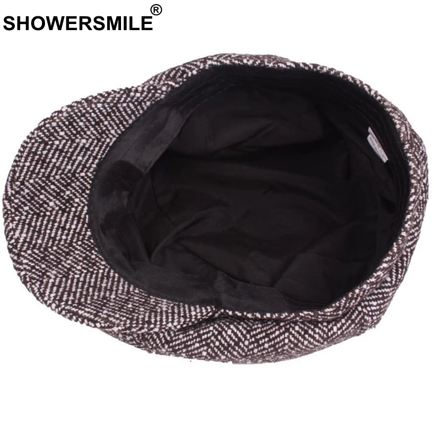 SHOWERSMILE кепка газетчика Мужская восьмиугольная в елочку коричневый Британский
