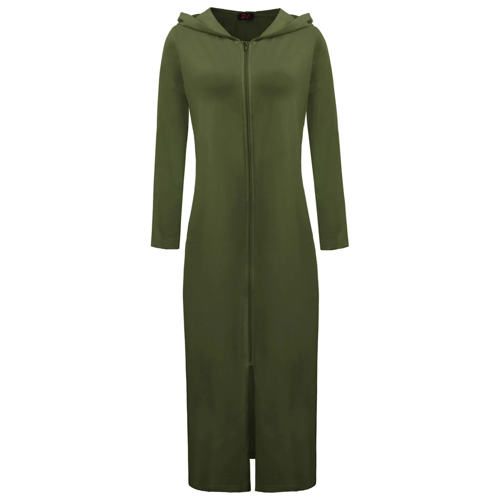 

PLUS SIZE Womens Hooded Robe Solid Bathrobes Full Length Zip Front Long Hoodies Robe Coats