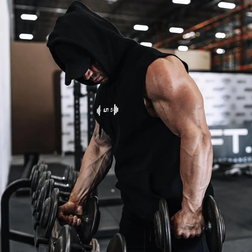 

Sport Tank Top Hoodies Men Fitness Bodybuilding Singlets Muscle Sleeveless Shirts Sportwear Male Gym Jerseys Hooded Running Vest