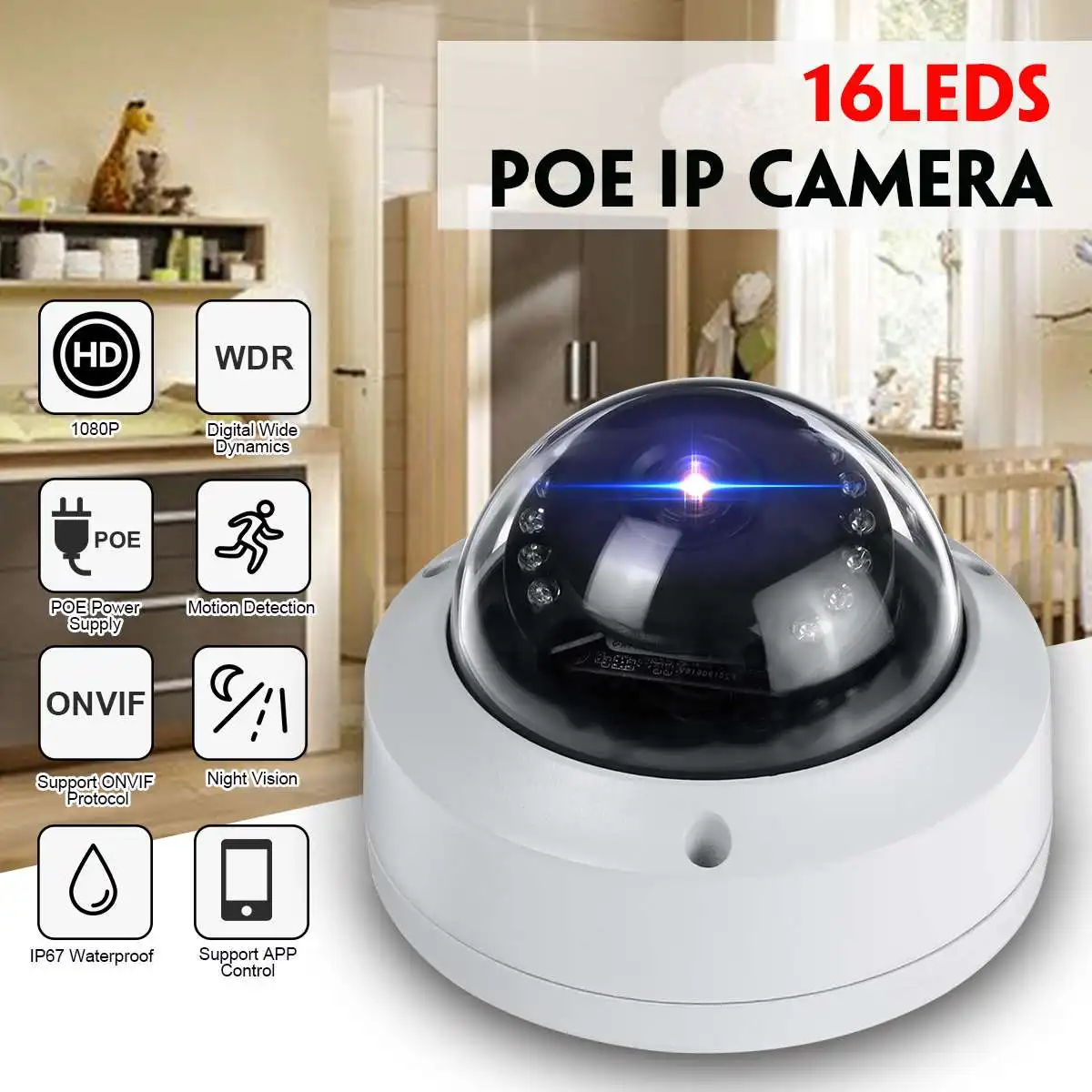 16LEDs 1080P Wifi Camera IP Camera 2MP IR 30M Night Vision Outdoor Indoor Camera wifi home security ONVIF POE