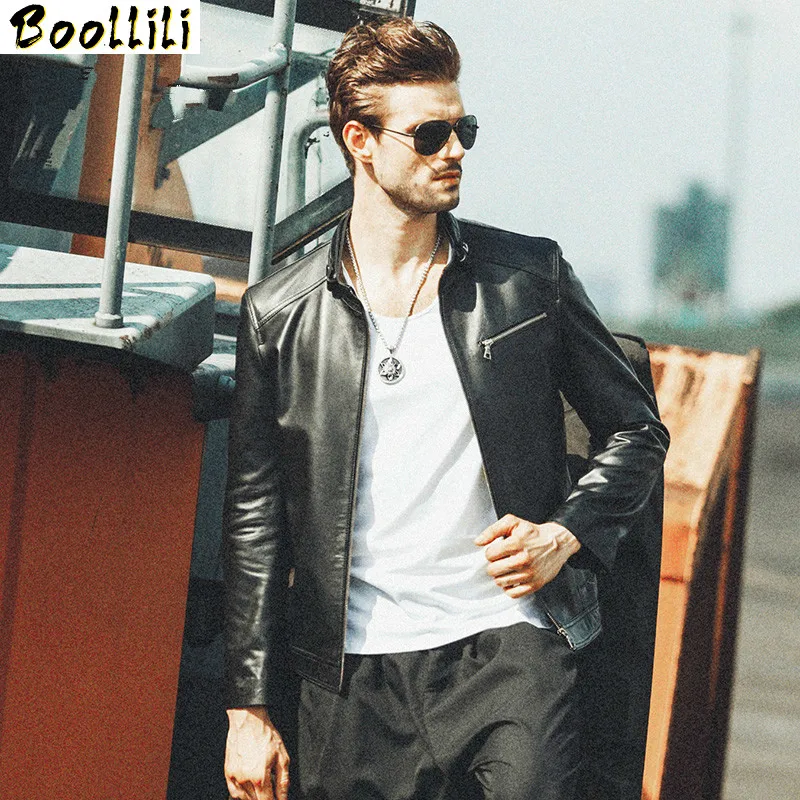 

Boollili 2010 Genuine Leather Jacket Men Motorcycle Real Sheepskin Coat Short Autumn Winter Leather Jackets Casual
