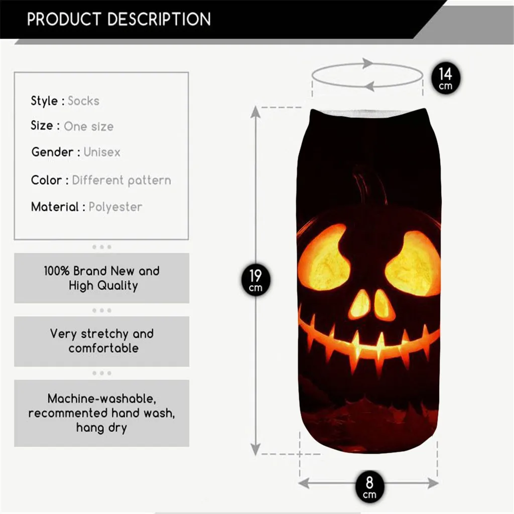JAYCOSIN Casual Neutral Stockings Socks 3D Halloween Pumpkin Printing Medium Sports Socks Trick Mark Breathable Sock 830#2