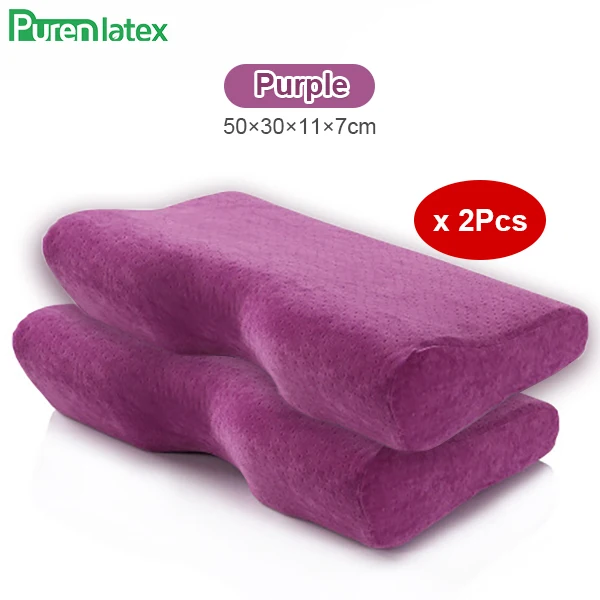 Purple2Pcs Purenlatex взрослых ортопедические пены памяти средства ухода за кожей Шеи шесть магнитная подушка терапевтическая эргономичный шейного позвонка Массаж Шеи, облегчает боль в контур подушка - Цвет: Purple2Pcs