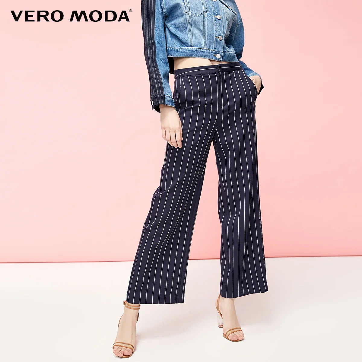 Vero Moda Женские клетчатые прямые широкие повседневные брюки | 3191Pl501 - Цвет: Navy