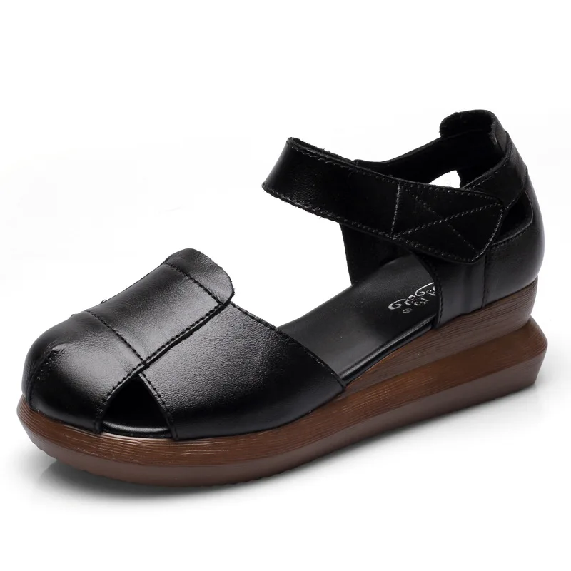 

Fashion Summer Shoes Women Sandals Round Toe Genuine Leather Wedges Sandals Ladies Thick Bottom Platform Sandals