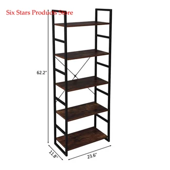 

60*30*158 cm 5 Tier Vintage Bookcase Shelf Storage Organizer Wood and Metal Bookshelf Rack