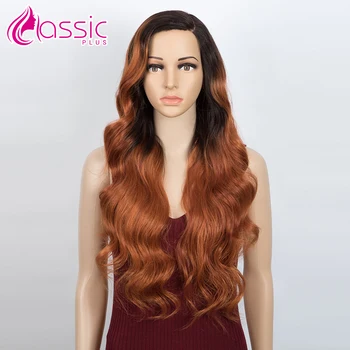 

Synthetic Wig 26 inch Lace Front Body Wave Wig For Women Natural Wavy Ombre Black Orange Cosplay Wig Heat Resistant Classic Plus