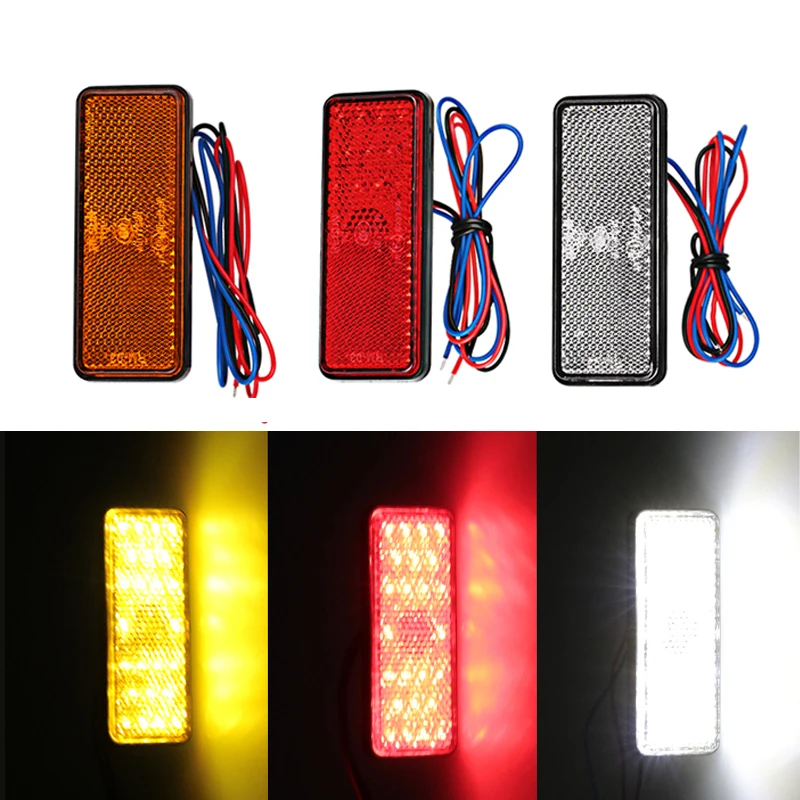 Urbanroad 1Pcs Motorcycle Reflector Tail Brake Rectangle Turn Signal Light Lamp 24 LED Reflectors for Truck Side Warning Lights