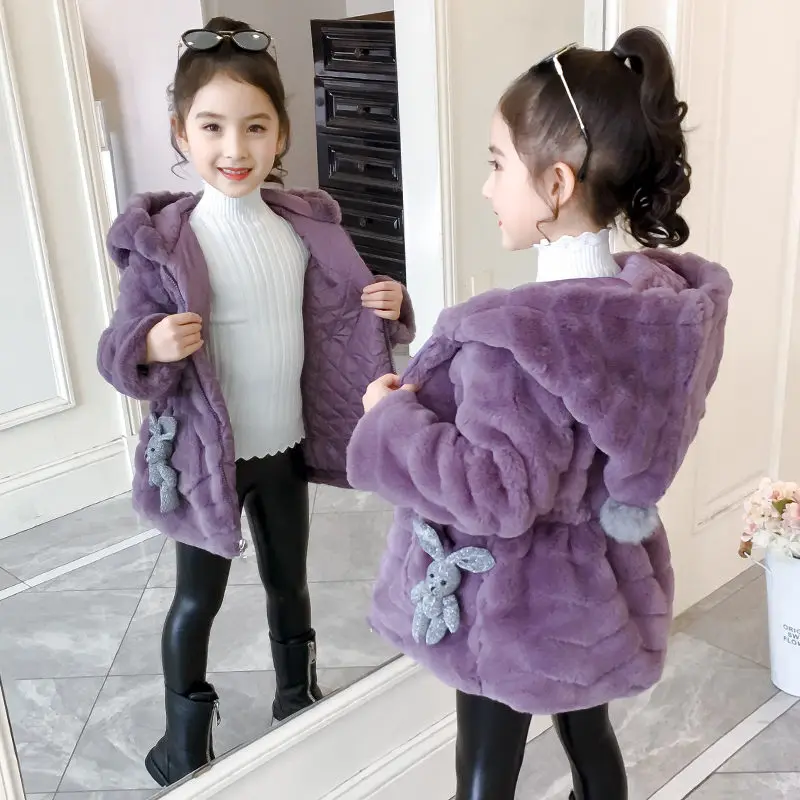 Длинное стильное теплое шерстяное пальто с мехом для маленьких девочек толстовки высокого качества для девочек верхняя одежда и пальто Детская одежда для девочек зимние топы для детей от 4 до 13 лет