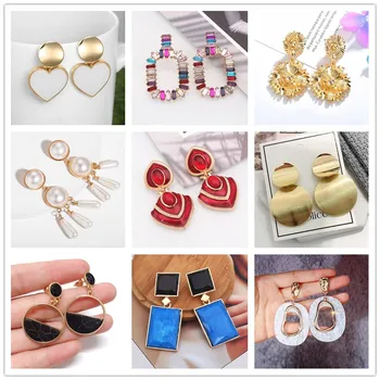 

New Fashion Heart Flower Drop Earrings For Women Geometric Stone Crystal Drop Earrings Exaggerated Jewelry Valentine's Day Gift
