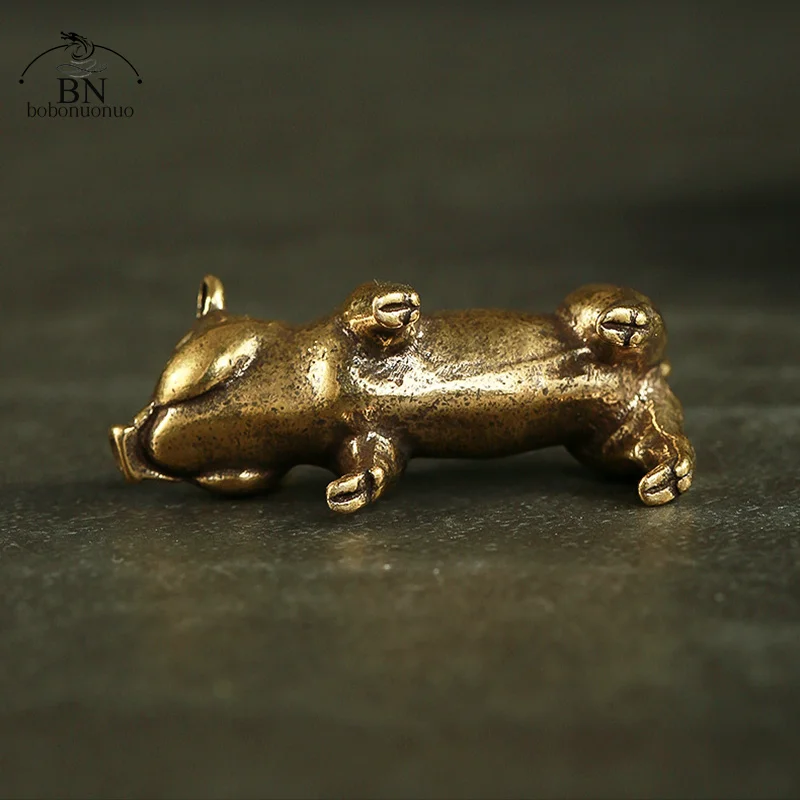 Retro Brass Handmade Pig Miniatures Figurines for Tea Pets Decoration tea pet ornaments