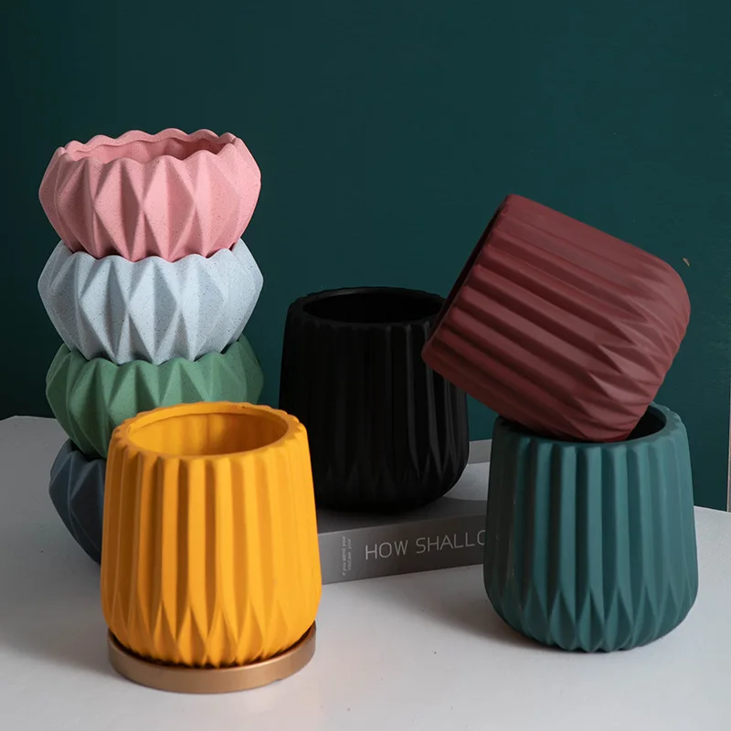 

Multi-meat Flowerpot Ceramics Nordic Style Simple Creative Home With Green Plant Geometry Green Planters Bonsai Tray Decoration
