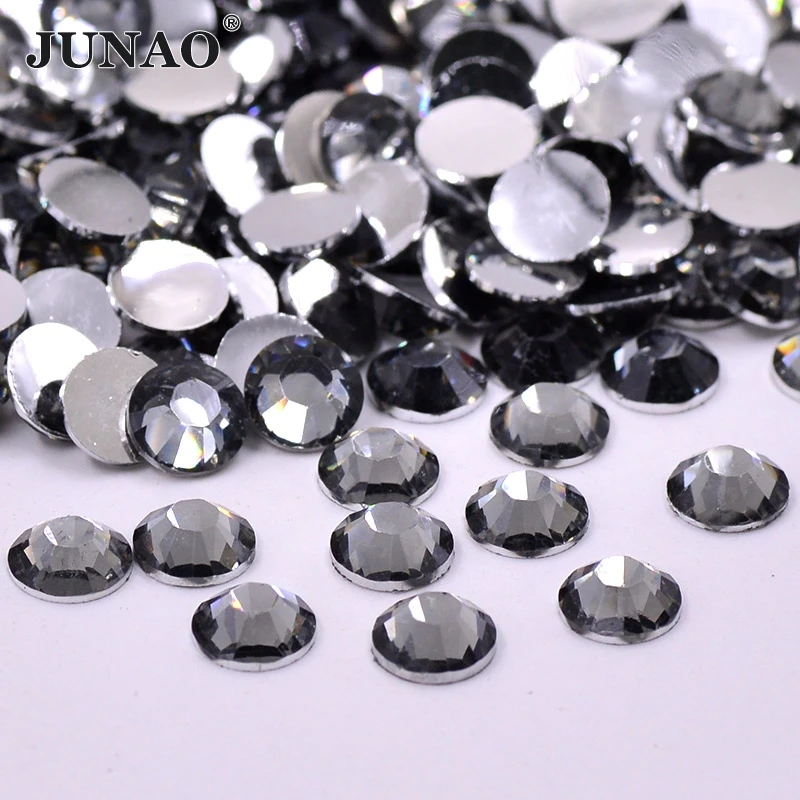JUNAO-2-3-4-5-6-mm-Gray-Crystal-Resin-Rhinestones-Glue-On-Beads-Non-Hotfix